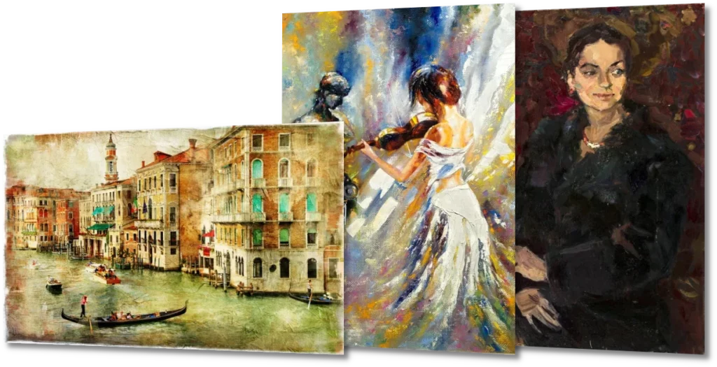 3 cuadros con pinturas al óleo europeas