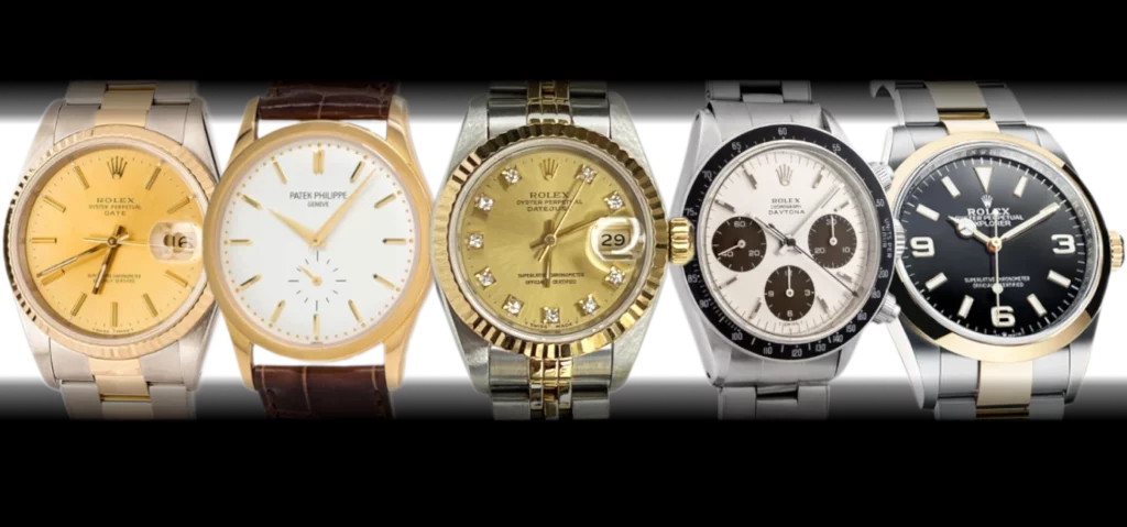 Relojes Rolex Oyster Perpetual Date, Patek Philipe Geneve, Rolex Datejust, Rolex Daytona y Rolex Explorer